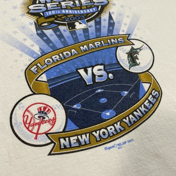 VINTAGE Florida Marlins New York Yankees 2003 World Series Shirt Large Baseball - Picture 6 of 9
